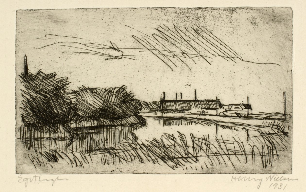 Landskap med bekker og hus av Henry Nielsen
