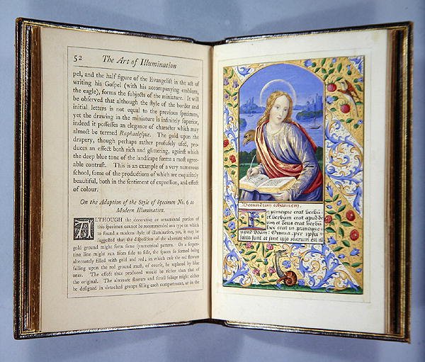 Side som viser et Portrait of St. John, fra The Art of Illumination and Missal Painting, London 1849 (wc & gouache på papir) (se 266779 for detaljer) av Henry Noel Humphreys