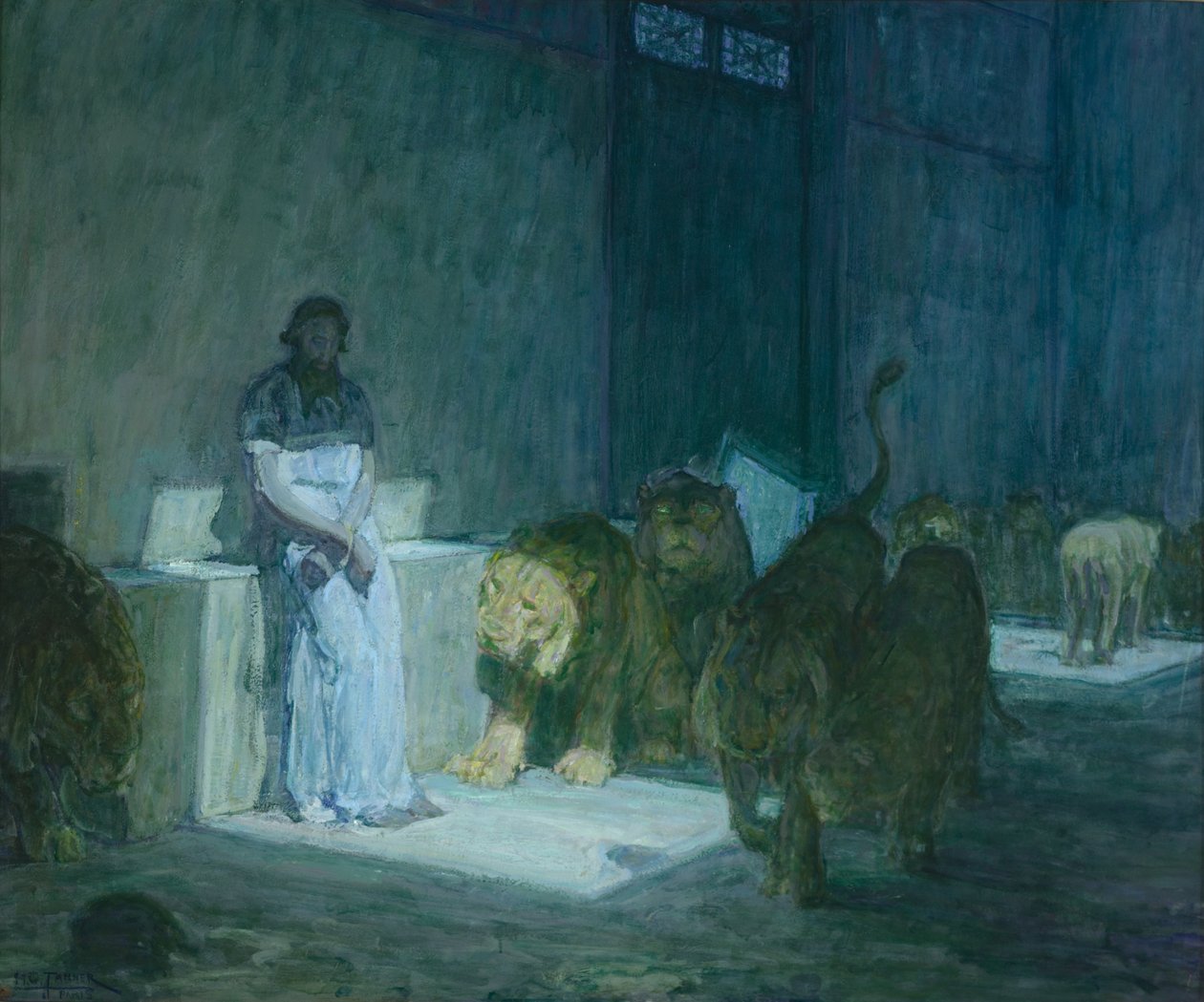 Daniel i Løvehulen, 1907-18 (olje på papir montert på lerret) av Henry Ossawa Tanner