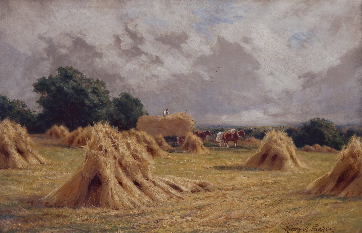 En kornåker i Harlow, Essex (olje på lerret) av Henry Parker