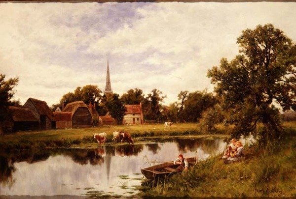 Landskap med gård og storfe av Henry Parker