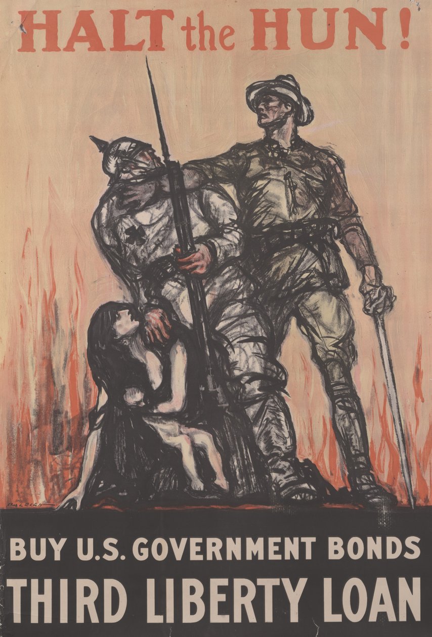 Stopp Hunen! Kjøp amerikanske statsobligasjoner, Third Liberty Loan, ca. 1918 (farge litho) av Henry Patrick Raleigh