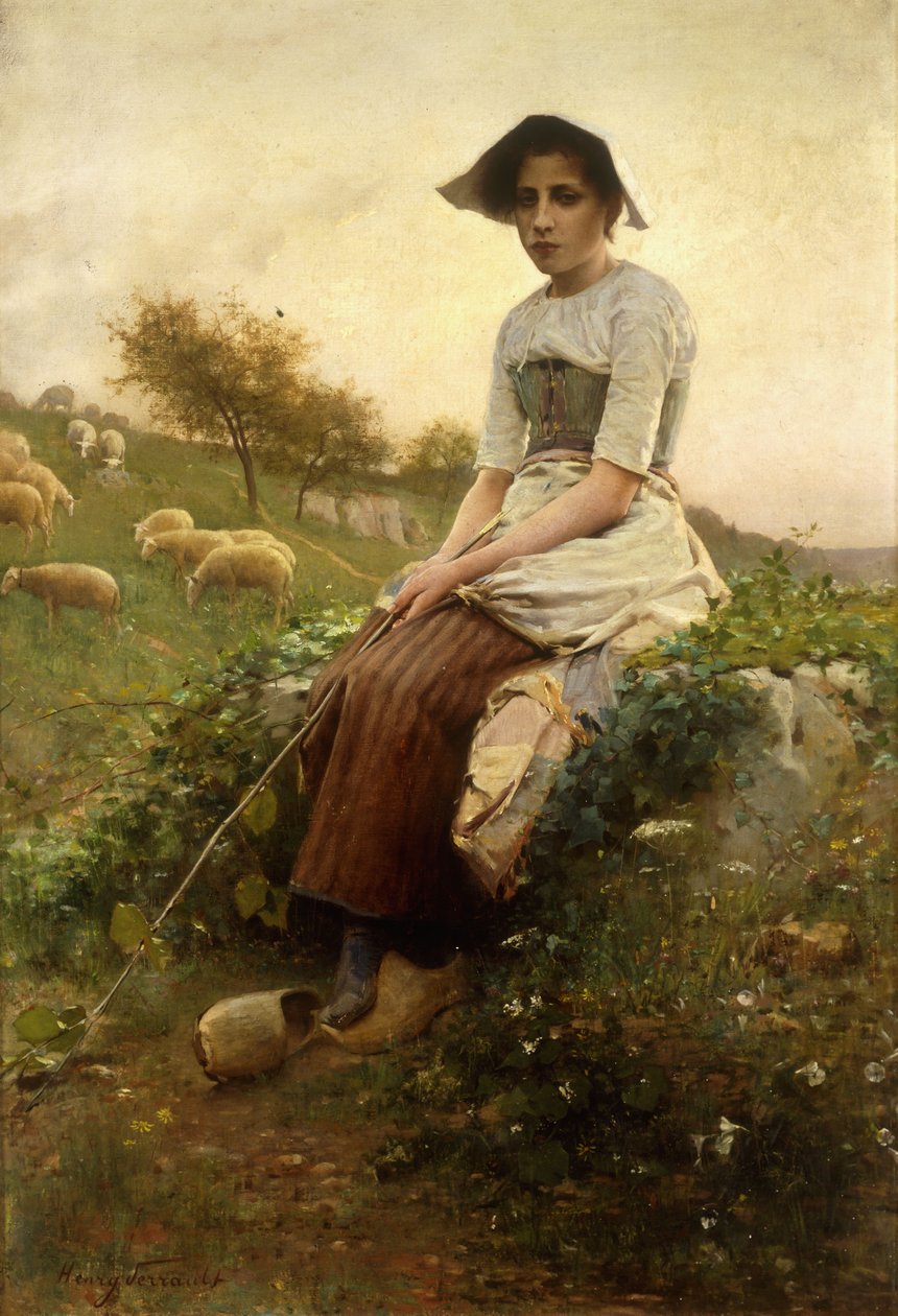 Gjeterinnen (olje på lerret) av Henry Paul Perrault