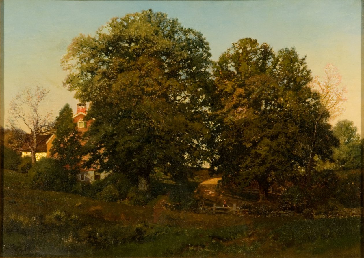 Old Oaks at Sunset (olje på lerret) av Henry Pember Smith