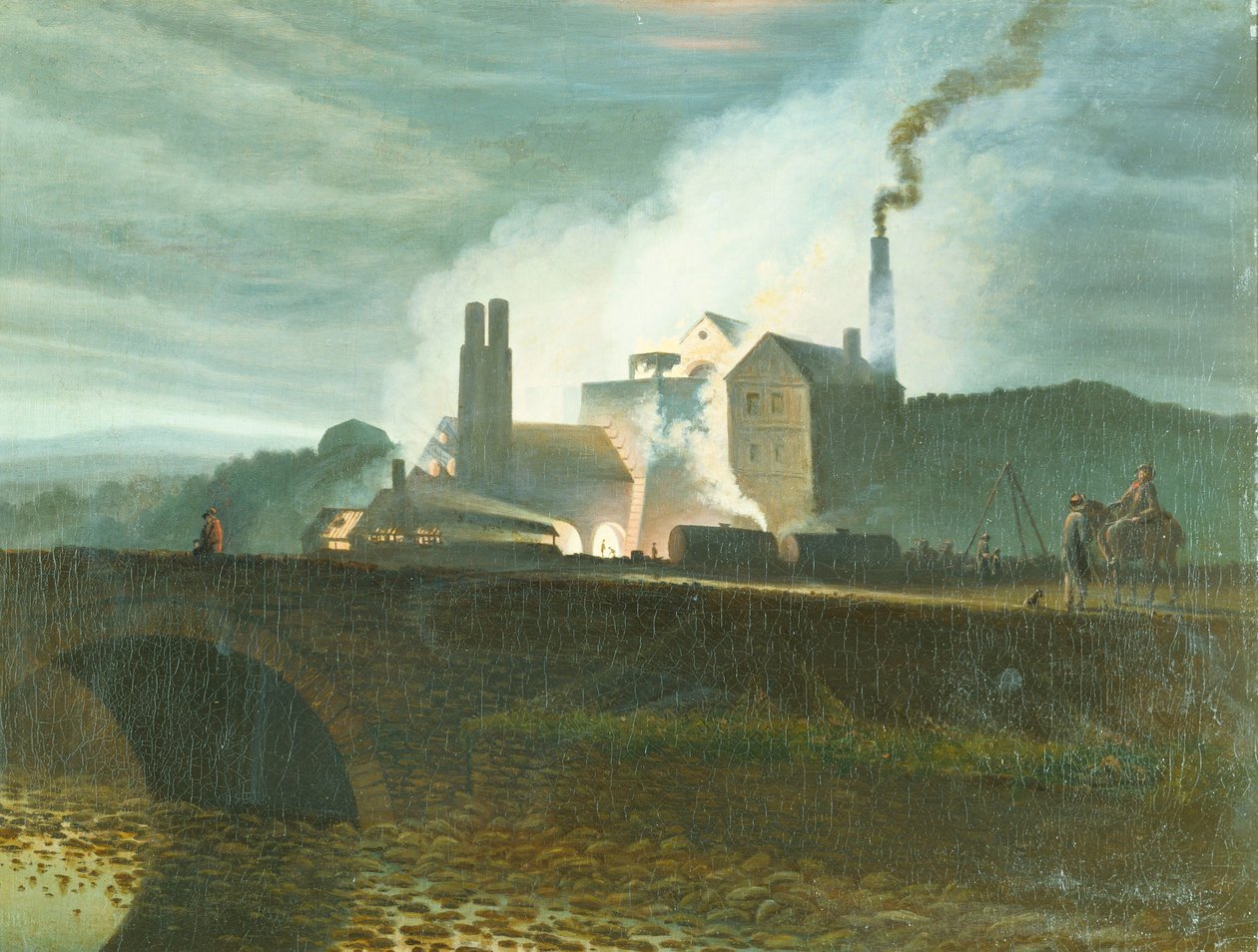 Moonlit Landscape, muligens fra Nantyglo Ironworks, Monmouthshire av Henry Penry Williams