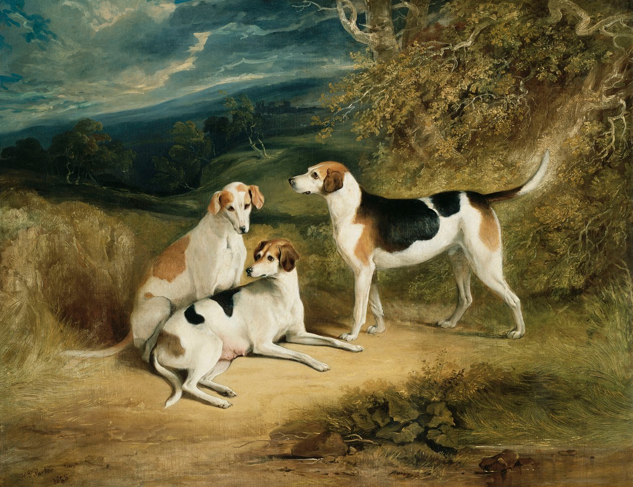 Hertugen av Rutlands hunder med Belvoir Castle i det fjerne, 1828 av Henry Perlee Parker