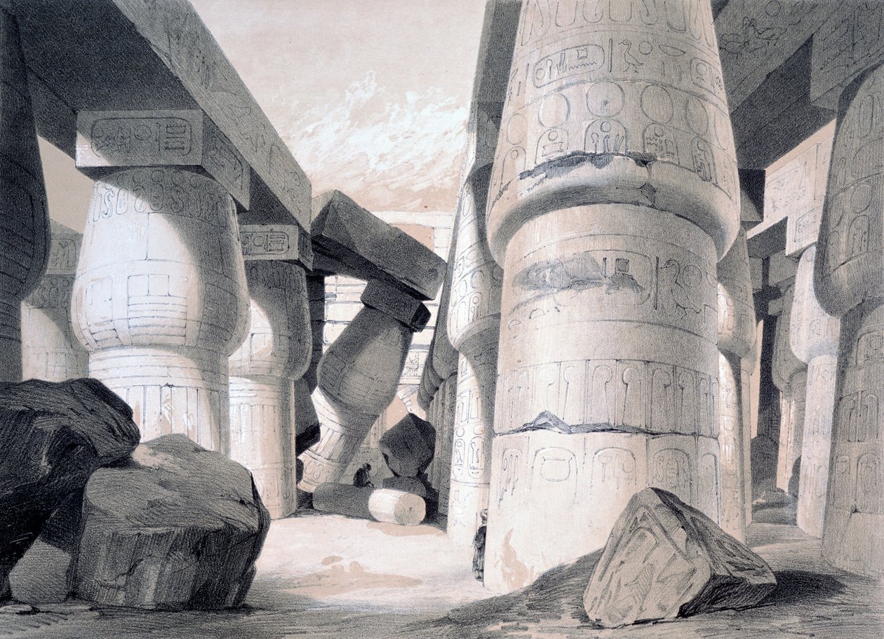 Interiør av Great Hall of Karnac, Egypt, 1845 av Henry Pilleau