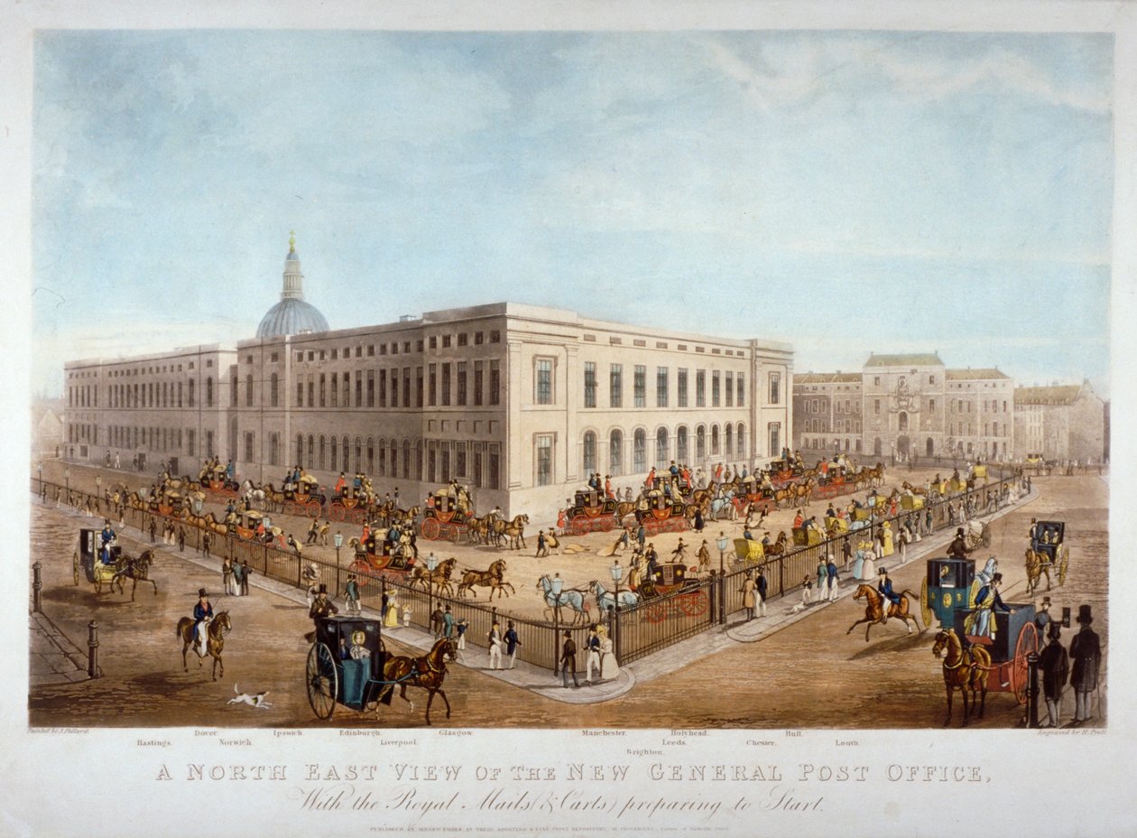 Det nye hovedpostkontoret, City of London, c1830 av Henry Pyall