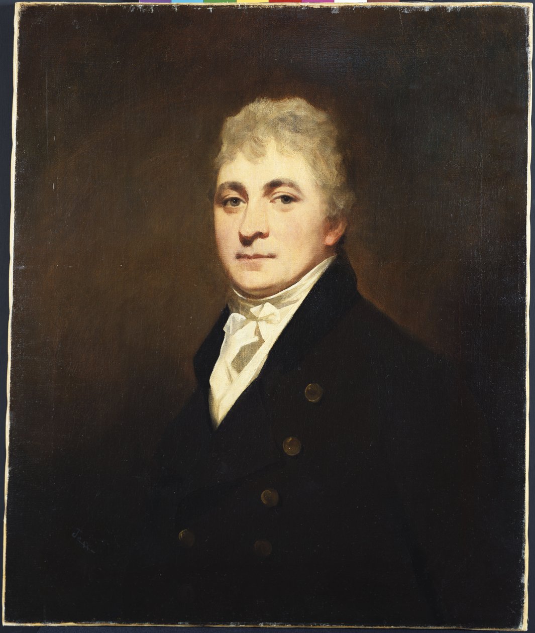 Portrett av Thomas Bissland, halv lengde, iført svart kåpe og hvit stokk av Henry Raeburn