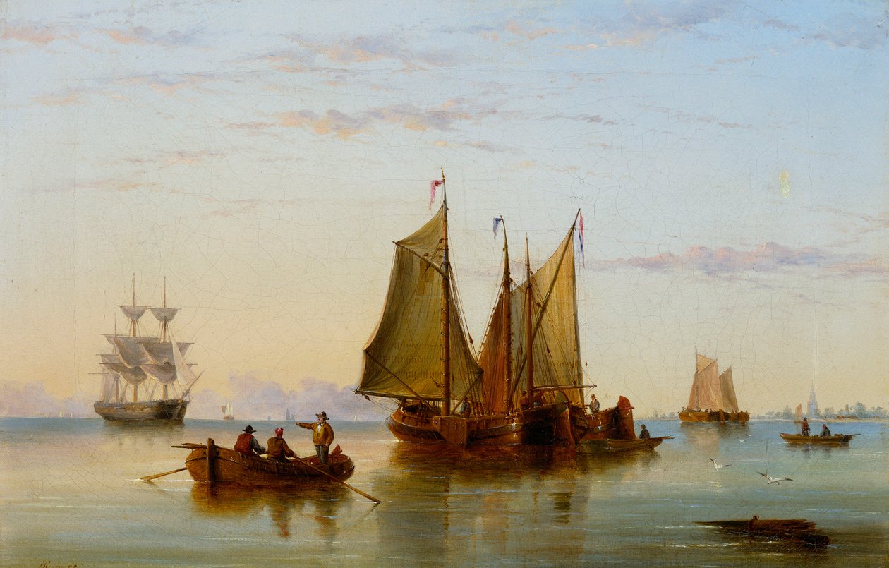 Fiskebåter og andre fartøyer på Schelde nær Rotterdam, 1852 av Henry Redmore