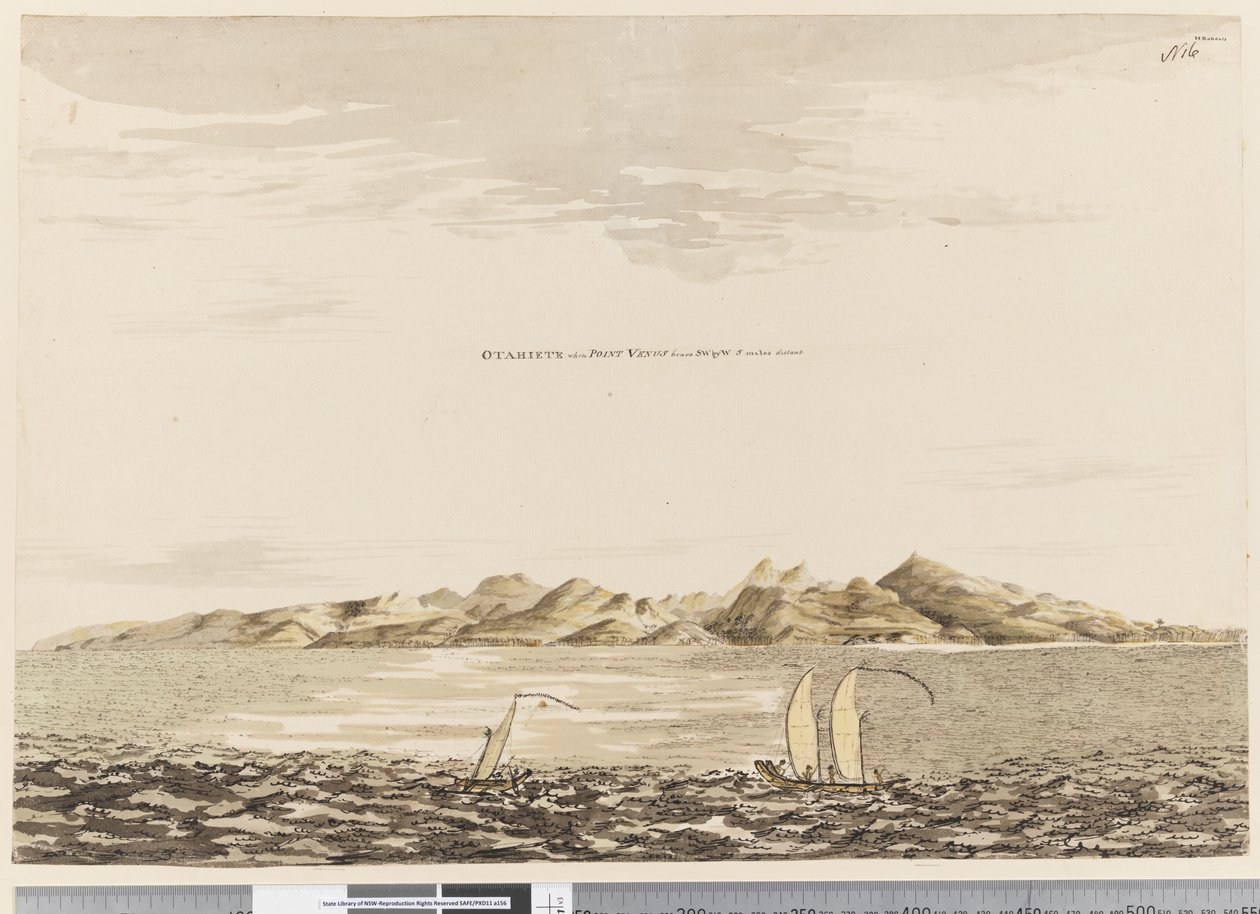 Side 16 Otaheite, når Point Venus bærer S.W. ved W. 5 miles unna, 1768-75 (wc) av Henry Roberts