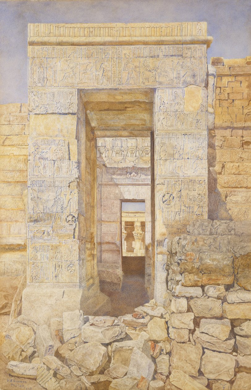 Østinngang, Tiberius rom, Isis tempel, Philae, 1905. av Henry Roderick Newman