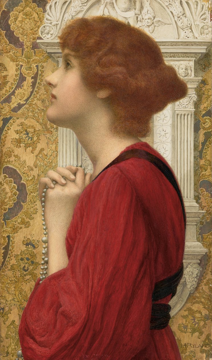 The Guarded Flame (blyant, akvarell og kroppsfarge forsterket med gummi arabicum på papir lagt på panel) av Henry Ryland