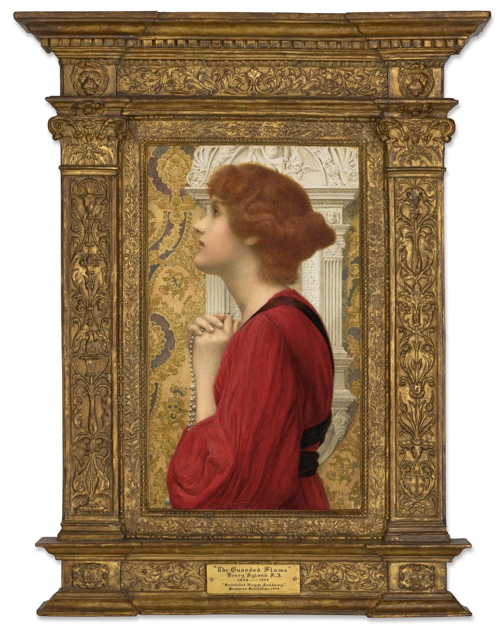 The Guarded Flame (blyant, akvarell og kroppsfarge forsterket med gummi arabicum på papir lagt på panel) av Henry Ryland