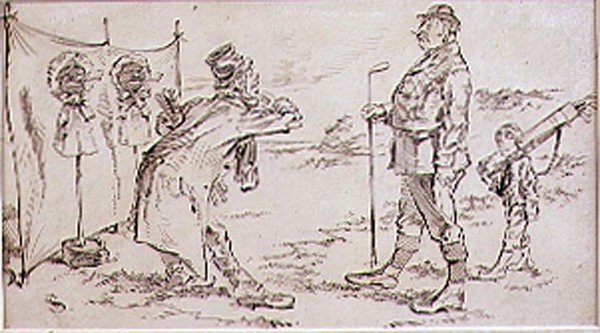 Golferen blir forstyrret av selgeren, illustrasjon til Graphic magazine, pub. c, 1870 av Henry Sandercock