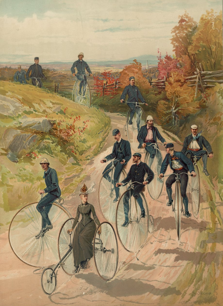 Sykling, ca. 1887 av Henry Sandham