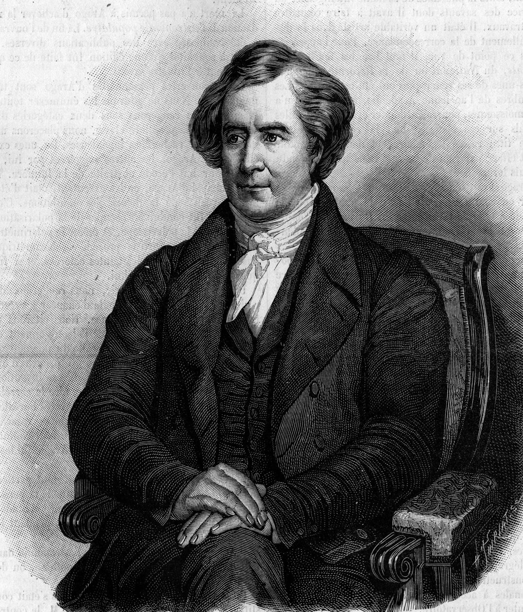 Portrett av Francois Arago (1786-1853), fransk astronom, fysiker og politiker. (Fra Henri Scheffers maleri). Gravering i "" Nature: gjennomgang av vitenskapene og deres anvendelser på kunst og industri "" av 6. mars 1886. av Henry Scheffer