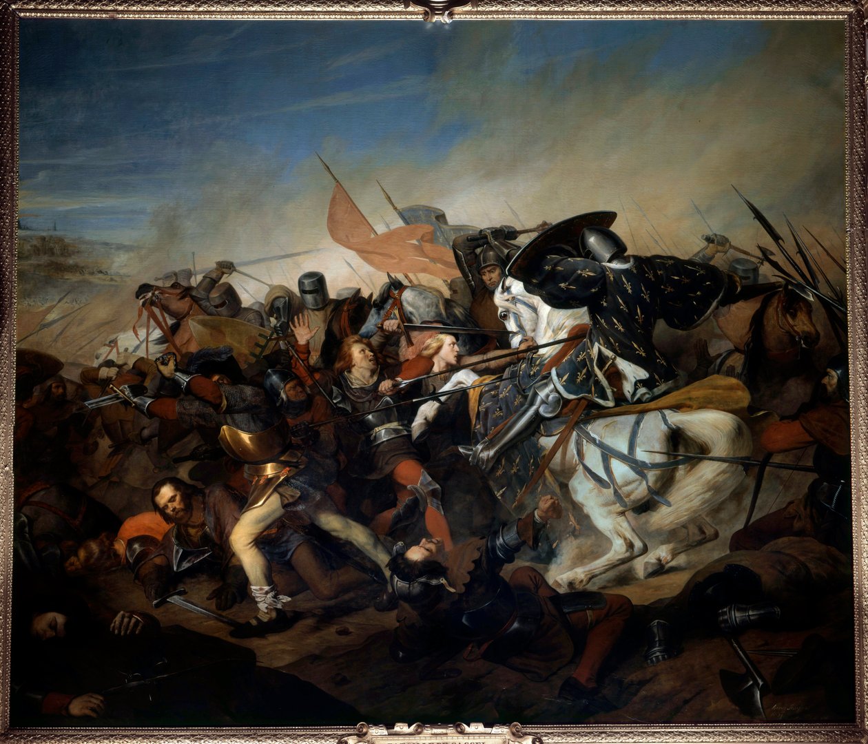 Utsikt over slaget ved Kassel 23.08.1328, seier til Filip VI av Valois over den flamske hæren Maleri av Henry Scheffer (1798-1862) 1837 Søn. 4,65x5,43 m versailles, slottets museum av Henry Scheffer