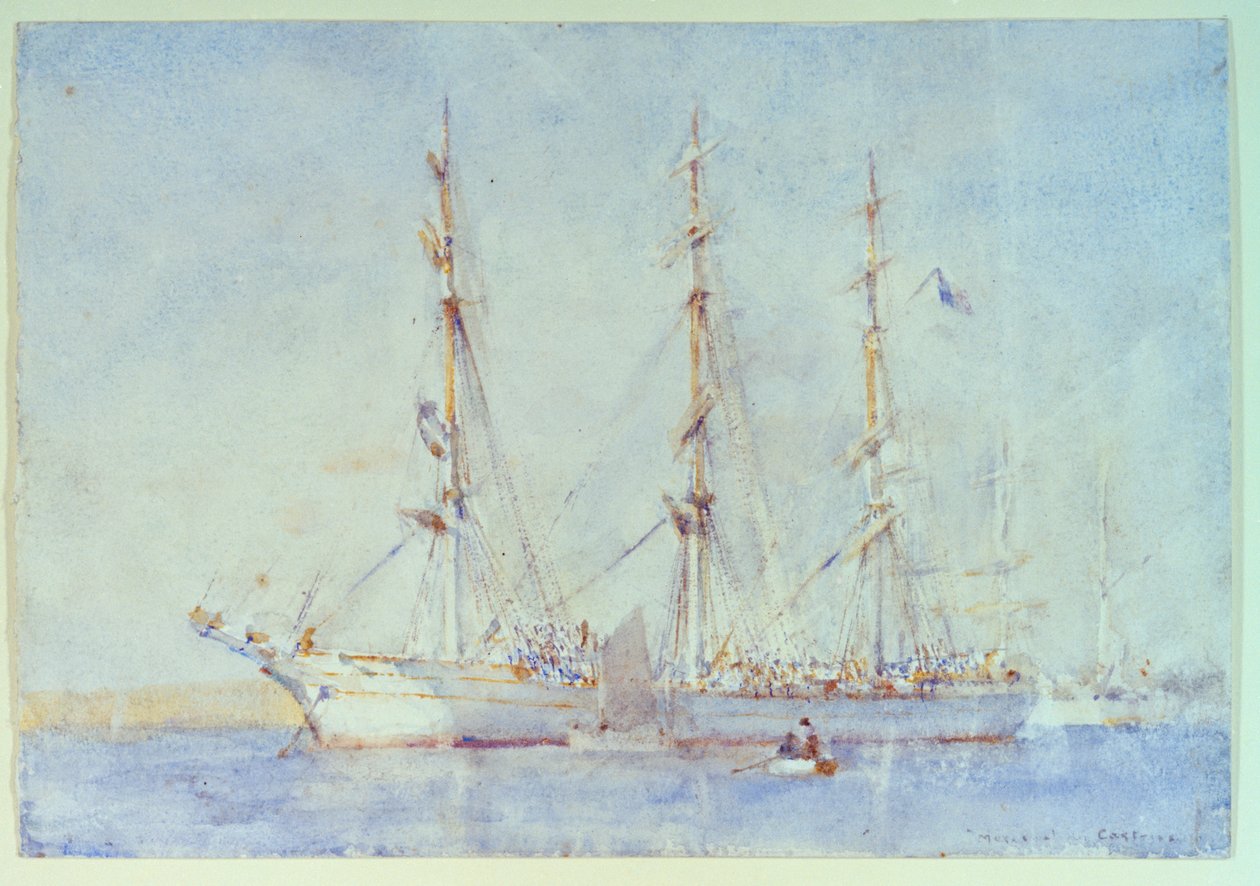 Det franske skipet Marecual de Cashes [Mareschal de Cashes] ved Falmouth juli 1914, tidlig på 1900-tallet (akvarell) av Henry Scott Tuke