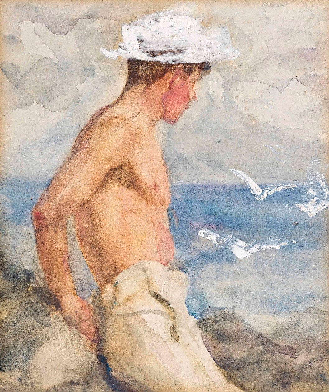 Studie av en ung mann som ser ut mot havet av Henry Scott Tuke