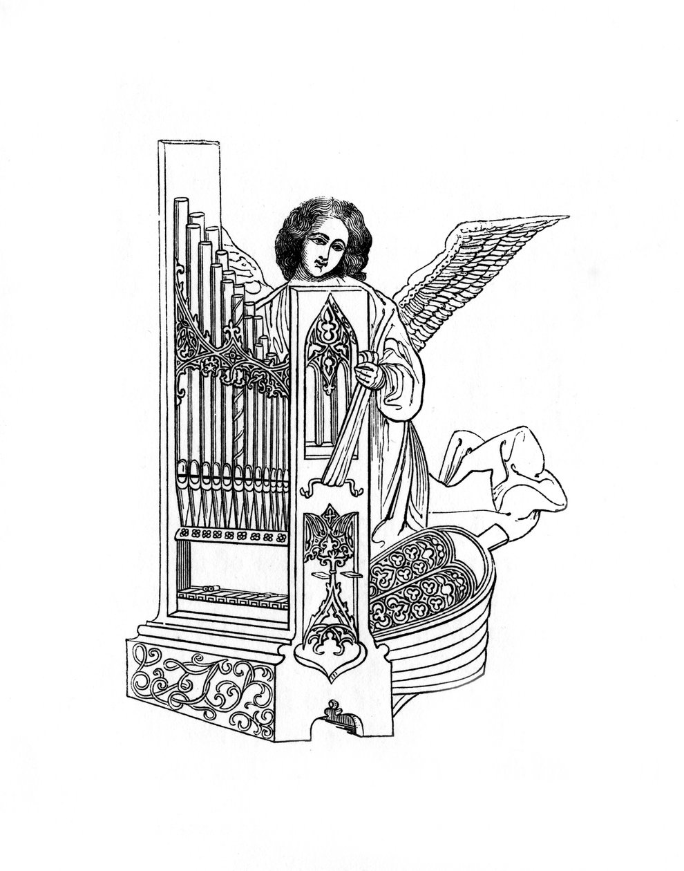 Engel og orgel, tidlig på 1500-tallet, 1843. av Henry Shaw
