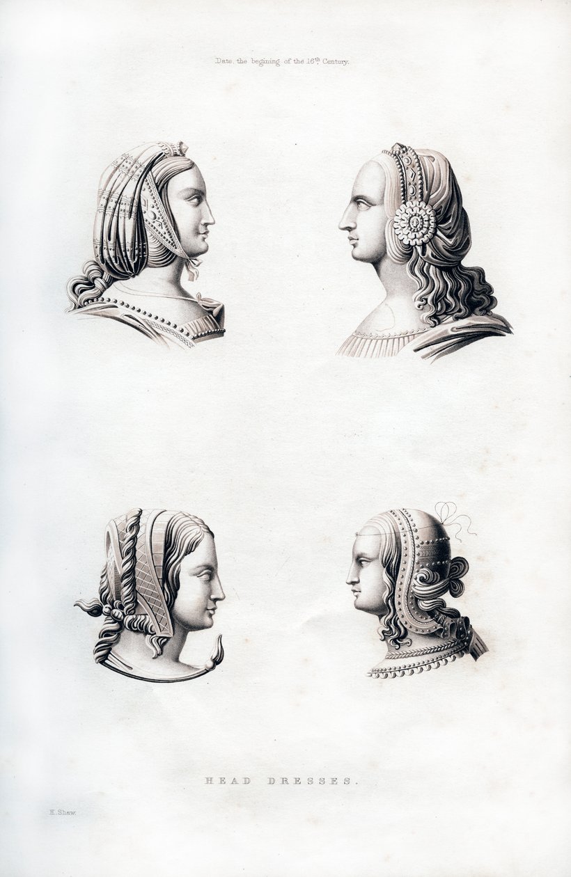 Hodeplagg, tidlig på 1500-tallet, 1843. av Henry Shaw