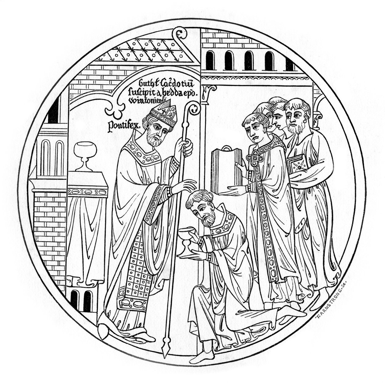 Hedda av Winchester innvier St Guthlac, sent på 1100-tallet, 1843. av Henry Shaw