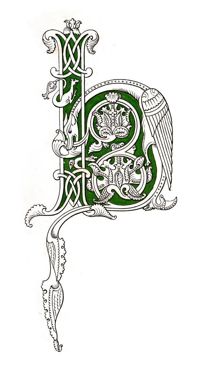 Opprinnelig bokstav H, 1100-tallet, 1843. av Henry Shaw