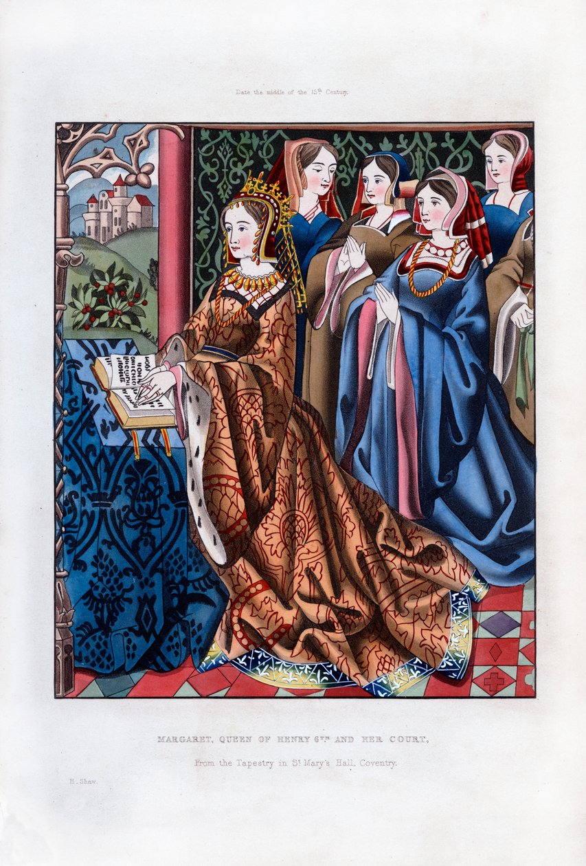 Margaret, dronning av Henry VI, og hennes hoff, midten av 1400-tallet, 1843. av Henry Shaw