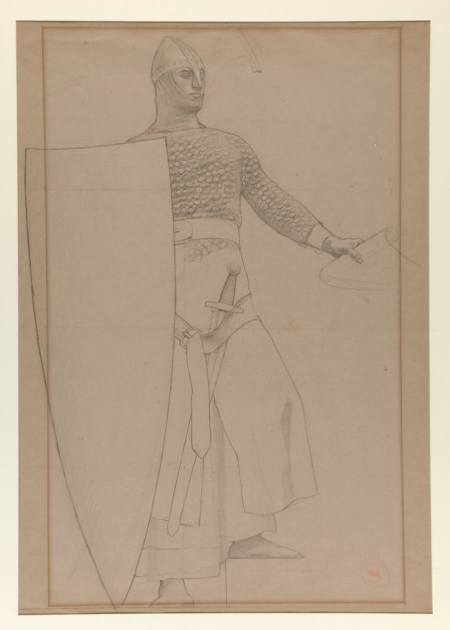 Uten tittel [Grafittstudie av veggdekorasjon i styrerommet i Prudential Life Insurance-bygningen i Newark, New Jersey av Henry Siddons Mowbray