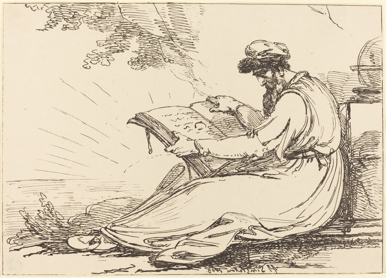 Orientalsk med skjegg, leser en bok av Henry Singleton