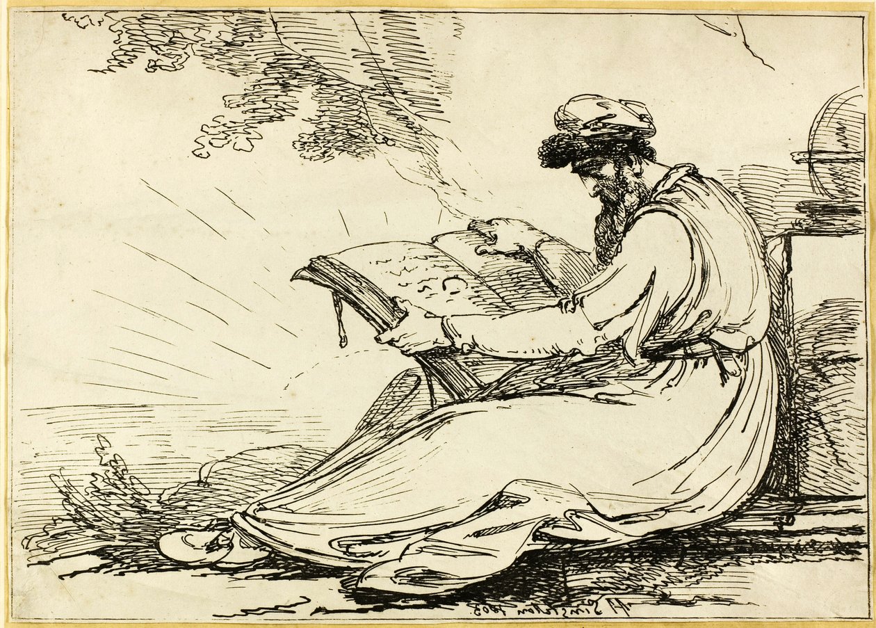 Orientalsk med skjegg, leser en bok av Henry Singleton