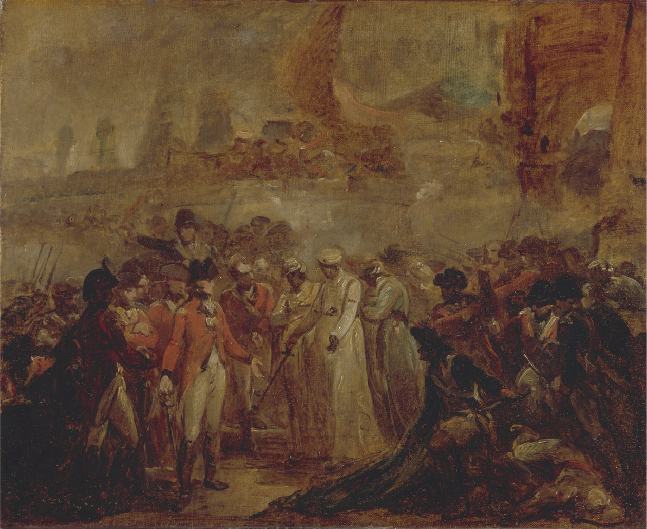 Overgivelsen av de to sønnene til Tipu Sahib, Sultanen av Mysore, til Sir David Baird av Henry Singleton