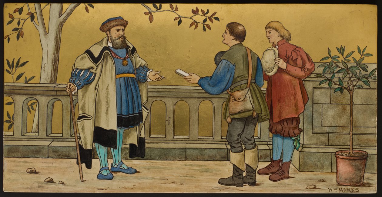 The Justice, plakett som viser en illustrasjon fra Shakespeares Seven Ages, Minton ware, Staffordshire, 1874 (emaljert fajanse) av Henry Stacey after Marks