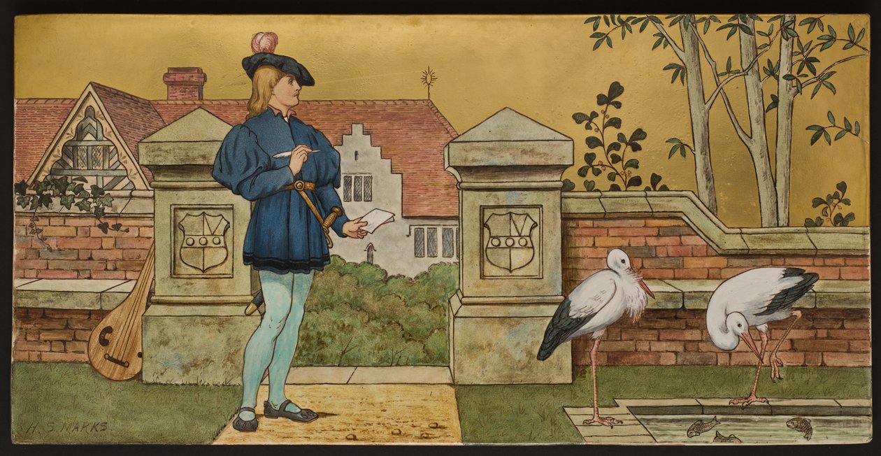 The Lover, plakett som viser en illustrasjon fra Shakespeares Seven Ages, Minton ware, Staffordshire, 1874 (emaljert fajanse) av Henry Stacey after Marks
