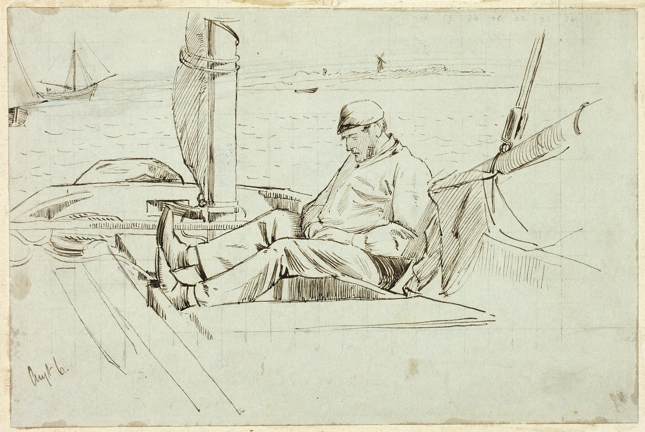 Mann som sitter i en seilbåt av Henry Stacy Marks