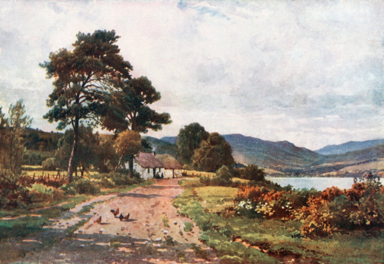 A Croft nær Taynulit, Loch Etive, Argyllshire (farge litho) av Henry Sutton Palmer
