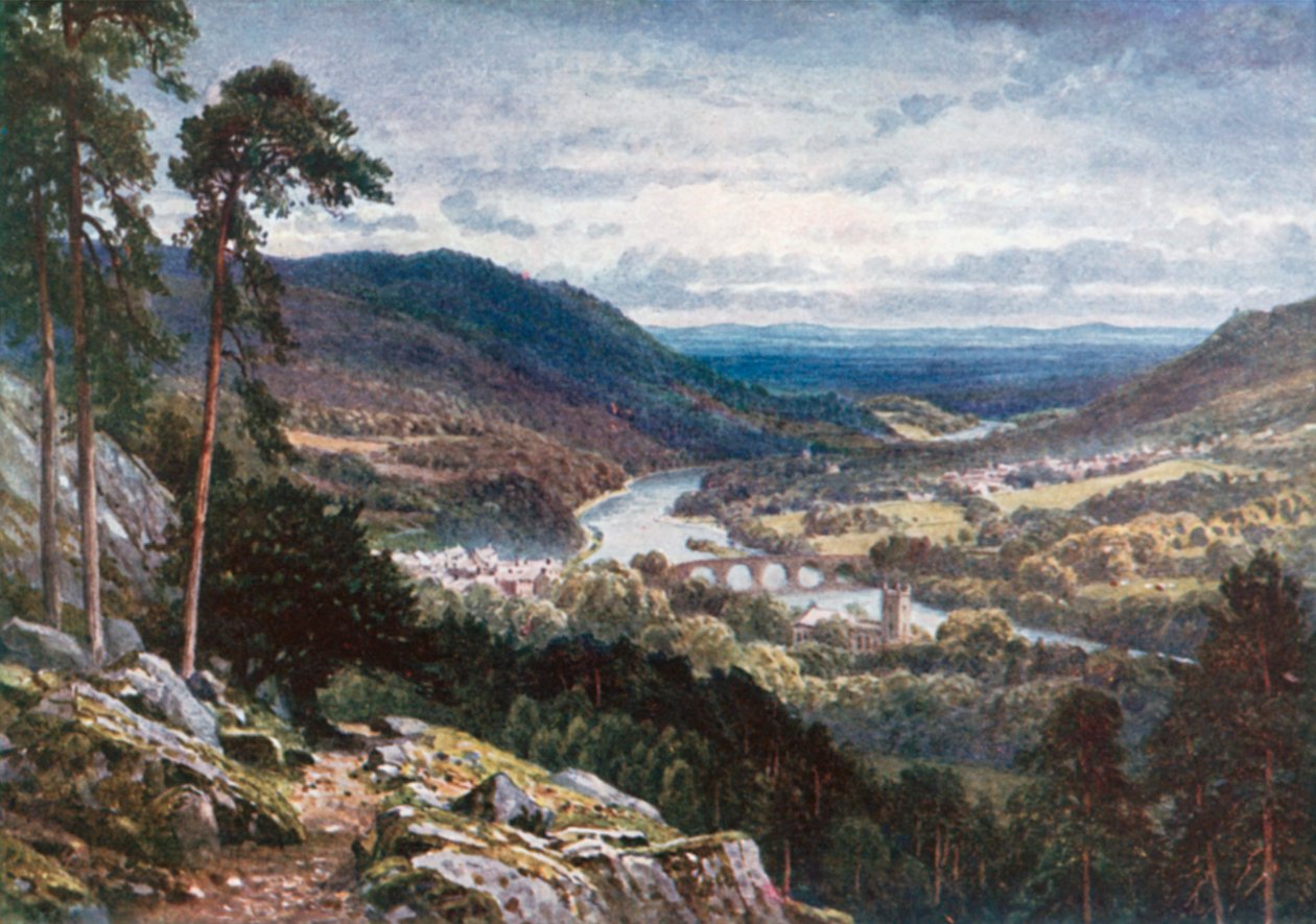 Dunkeld og Birnam fra Craigiebarns, Perthshire (fargelitografi) av Henry Sutton Palmer