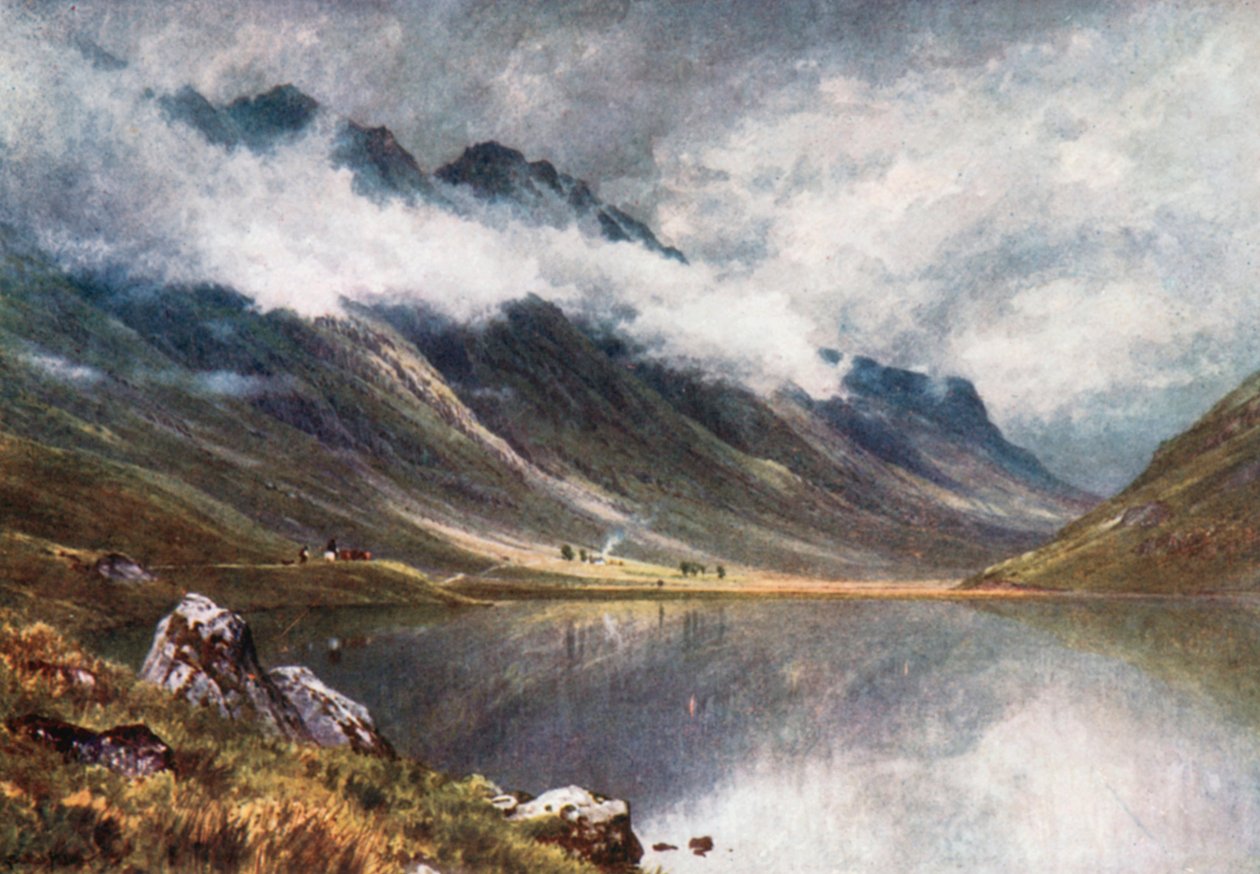 Loch Triochatan, inngangen til Glencoe, Argyllshire (fargelitografi) av Henry Sutton Palmer
