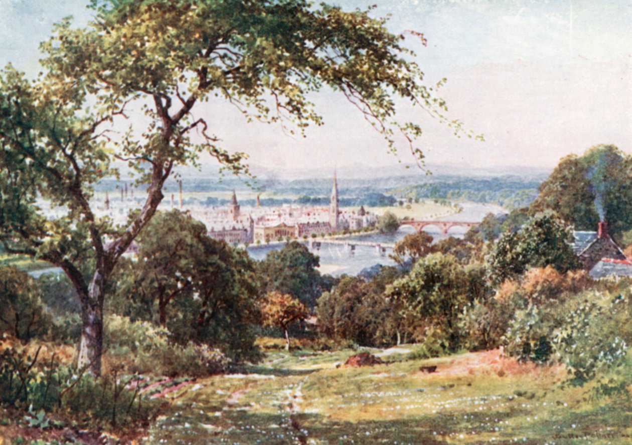 Perth fra skråningene av Kinnoul Hill (fargelitografi) av Henry Sutton Palmer