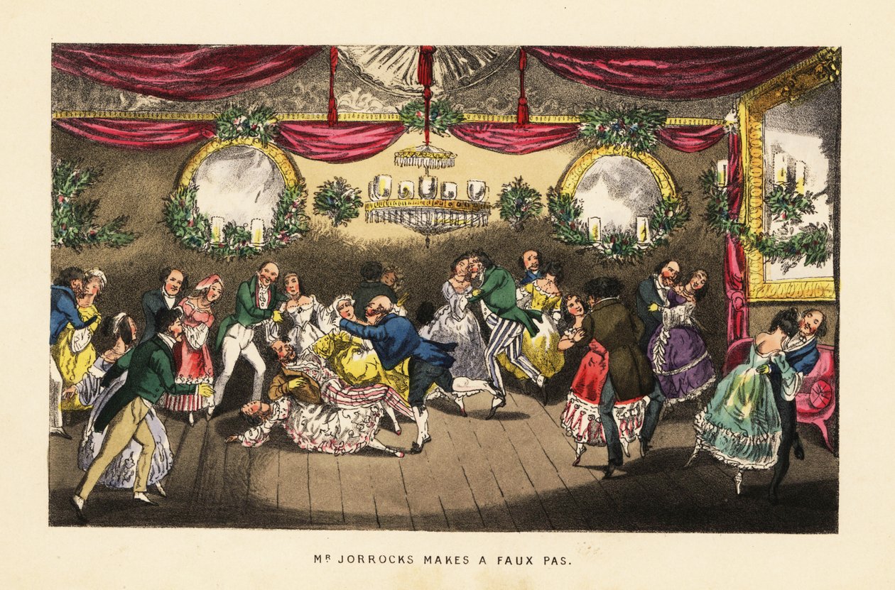 Dansere kolliderer under en vals på et flott ball i Paris av Henry Thomas (after) Alken