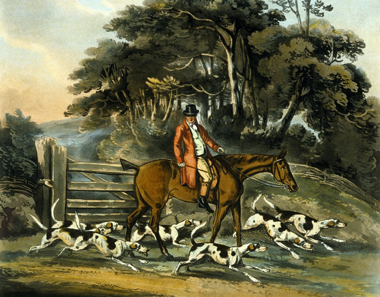 Going Out, fra 'Fox Hunting', gravert av Thomas Sutherland (1785-1838) 1817 (farge litho) av Henry Thomas (after) Alken