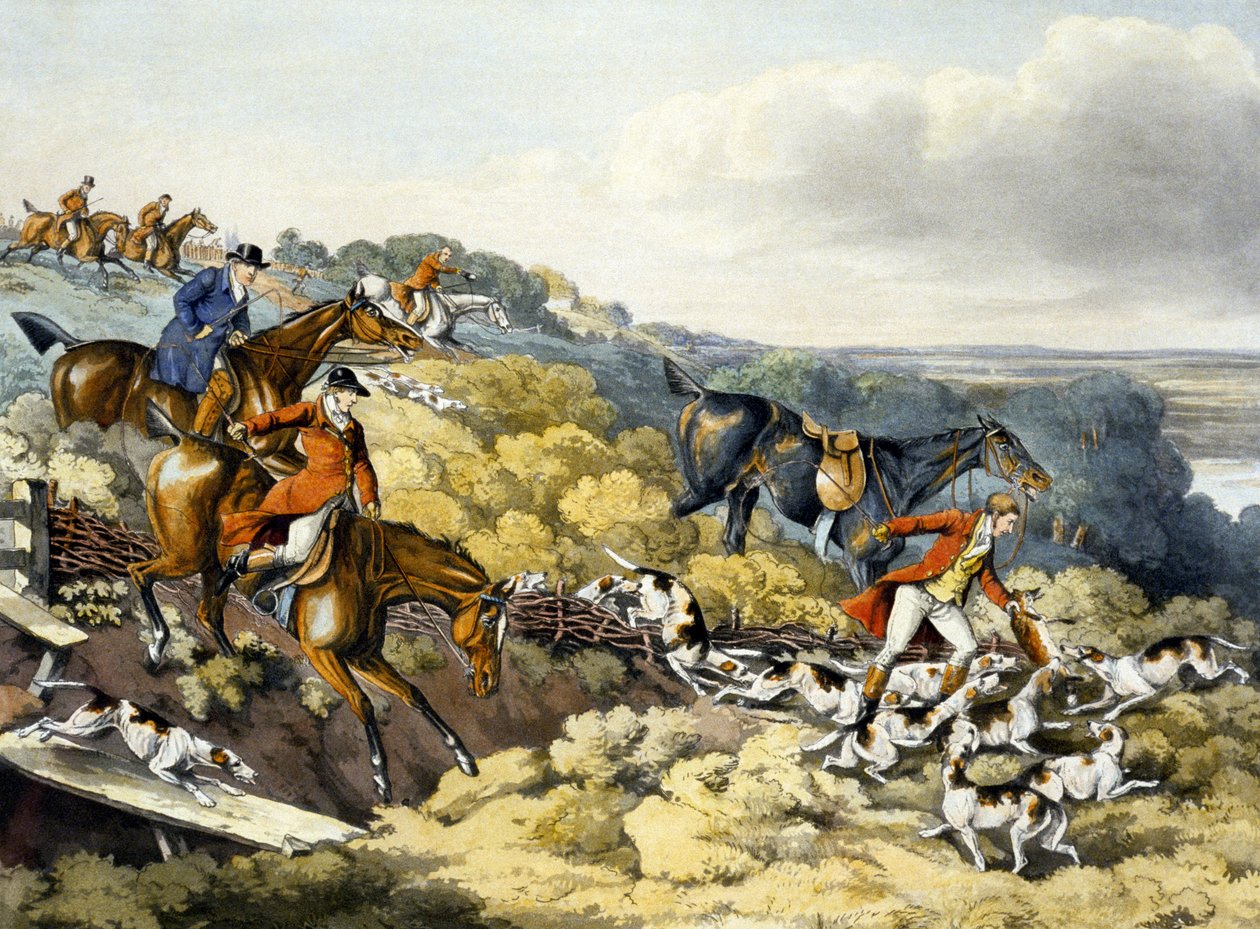 The Death, fra 'Foxhunting', gravert av Thomas Sutherland (1785-1838) (farge litho) av Henry Thomas (after) Alken
