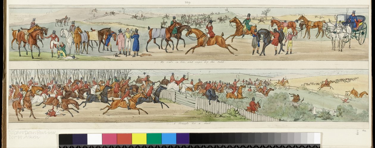 9. Min sjel er i brann, og ivrig etter feltet! 10. En kamp for en start. En jakttur til Melton Mowbray, 1822 av Henry Thomas Alken