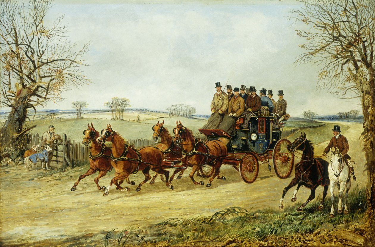 En trener og fire på en høstvei, av Henry Thomas Alken