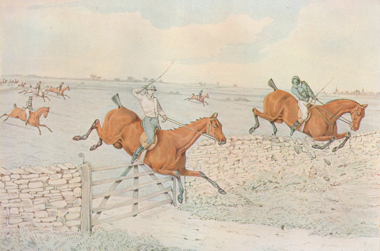 En hindring: Et slag mot en steininnhegning. 5 til 4 på hvitt, 1827 av Henry Thomas Alken