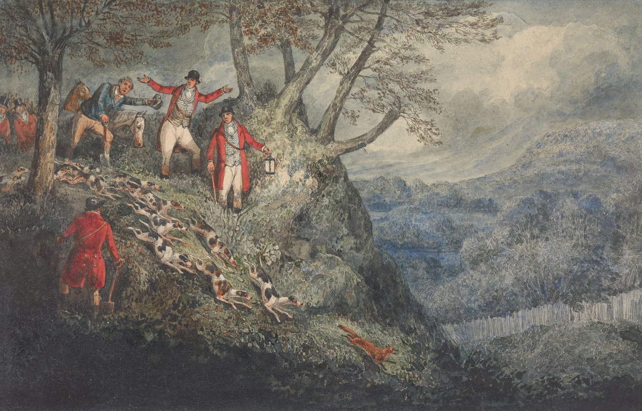 En illustrasjon av C.J. Apperley («Nimrod»), The Life of a Sportsman: «En nattescene med Sir Thomas Mostyn» av Henry Thomas Alken