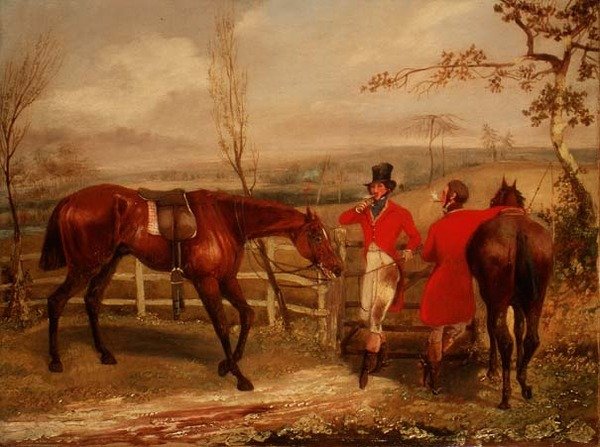 Herrer som røyker ved et gjerde av Henry Thomas Alken
