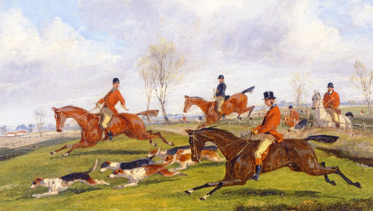 Jaktscene (gouache på panel) (se 349143 for par) av Henry Thomas Alken