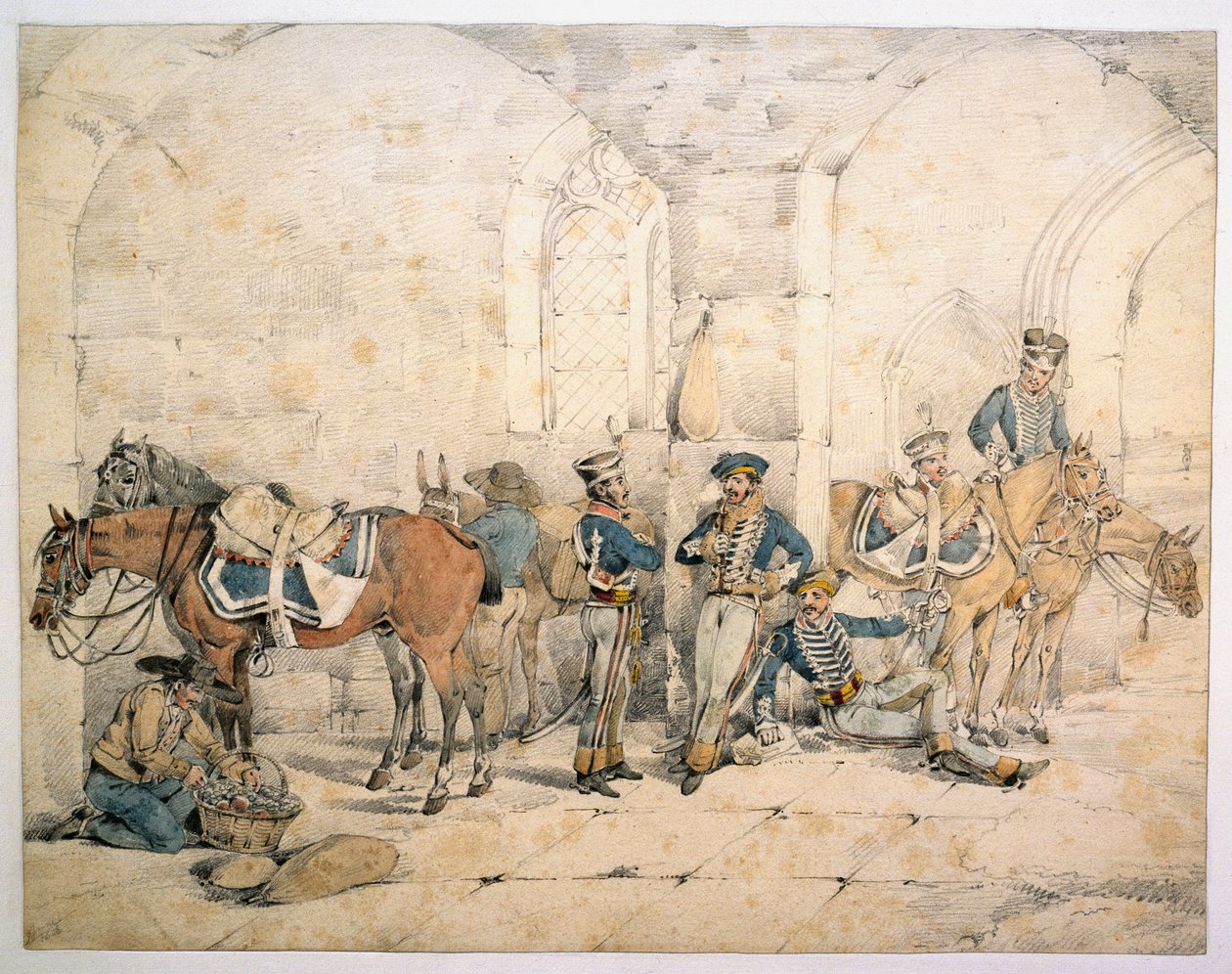 Husarer på halvøya, muligens 1. husarer, Kongens tyske legion, 1808 ca. av Henry Thomas Alken